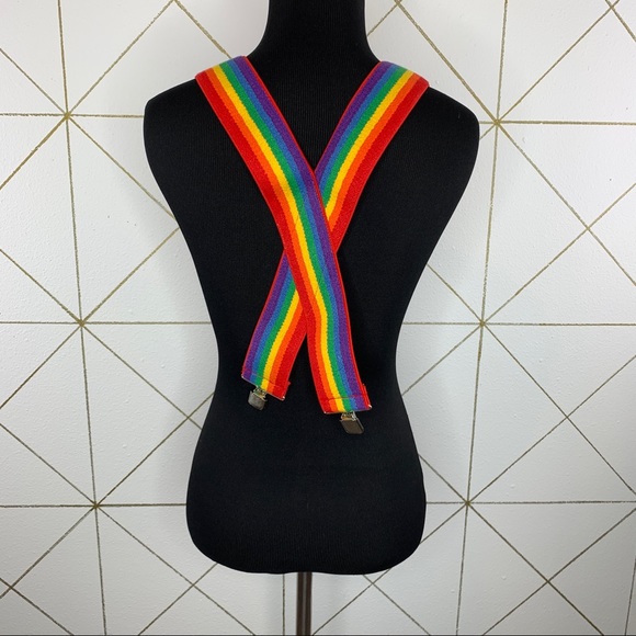 Pride Rainbow Adjustable Elastic Gator Clasp Suspenders - Picture 2 of 7